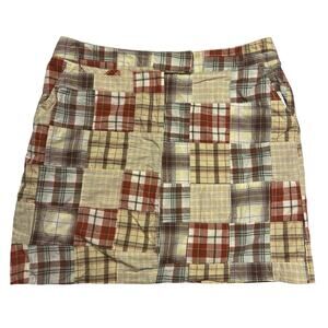 Madras Patchwork Plaid Mini Skirt Size 12 Larry Levine Preppy 100% Cotton
